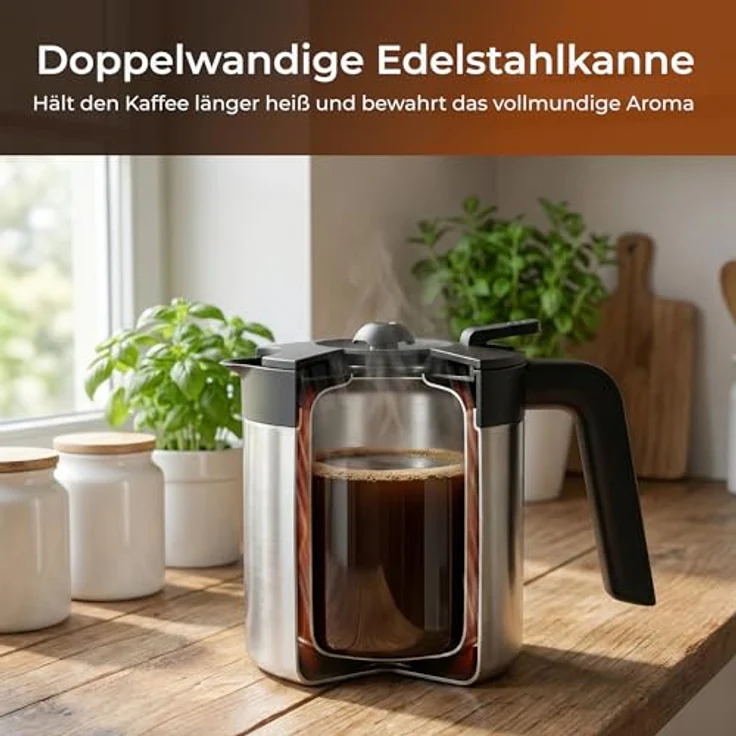 KLAMER Filterkaffeemaschine mit Thermoskanne, 1,25L Fassungsvermögen, Startzeitvorwahl & Tropf-Stopp, 1000 Watt für bis zu 10 Tassen – Bild 5