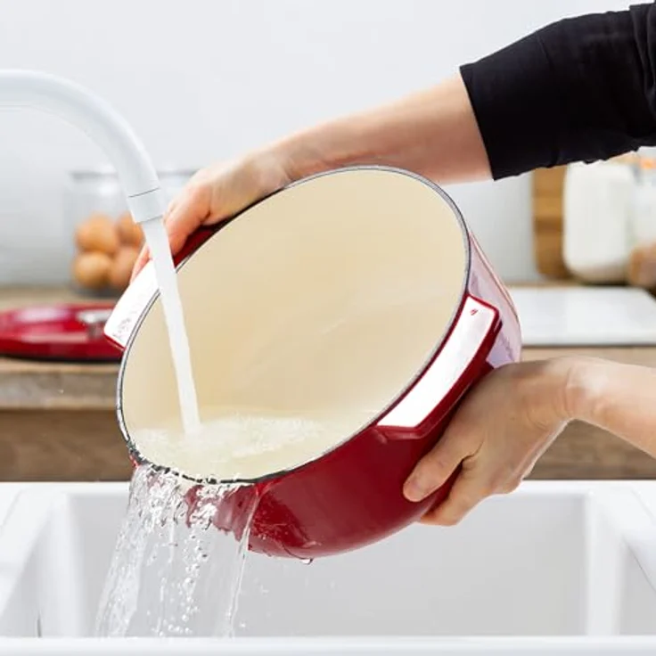 KitchenAid Cast Iron 30cm/5,6L Ovaler Kasserolle mit Deckel, PFAS-freie Emaille, Induktion, Ergonomischer Griff,Ofenfest bis 260°C, Empire Red – Bild 5