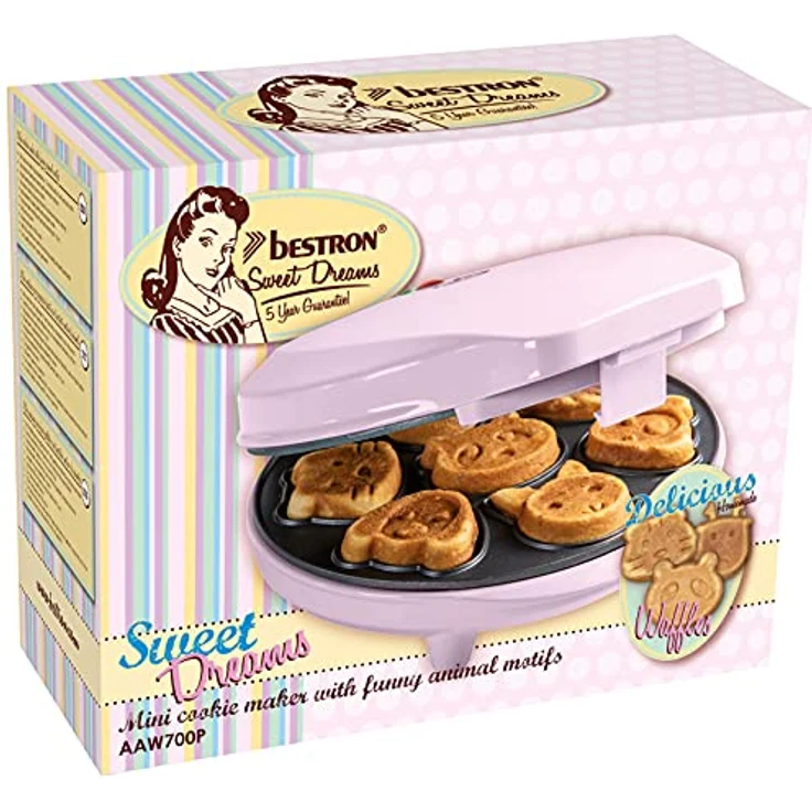 Bestron AAW700P Mini-Cookie-Maker, Tiere Cookie Maker, 700W, antihaftbeschichtet, Kabelaufwicklung, Kunststoff, Metall, rosa – Bild 6