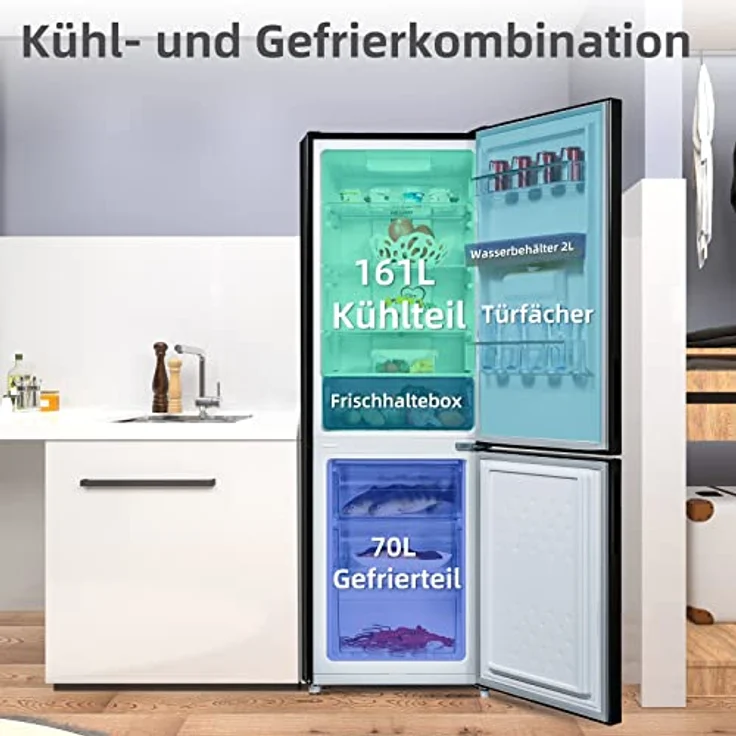 CHIQ FBM228NE4DE Freistehender Kühlschrank mit Gefrierfach,Kühl-Gefrierkombination 231L,No Frost,Multi-Air Flow,Wasserspender,170 cm hoch,12 Jahre Garantie auf den Kompressor – Bild 5