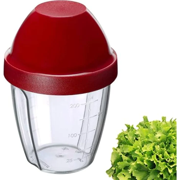 Westmark Mini-Dressingshaker, Schüttelbecher, Mit herausnehmbarer Mixscheibe, Füllvolumen: 0,25 Liter, Kunststoff, Mix-Ei, Rot-Transparent, 30892270 – Bild 2