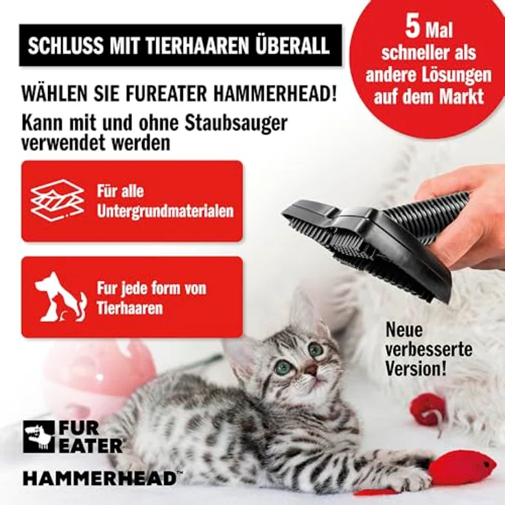 FurEater Tierhaar Staubsaugeraufsatz - Verbesserte Version | Ergonomische Staubsaugerbürste mit Universaladapter zur effektiven Entfernung von Tierhaaren, kompatibel mit 99% aller Staubsauger, inkl. patentierter Noppen-Technologie – Bild 2