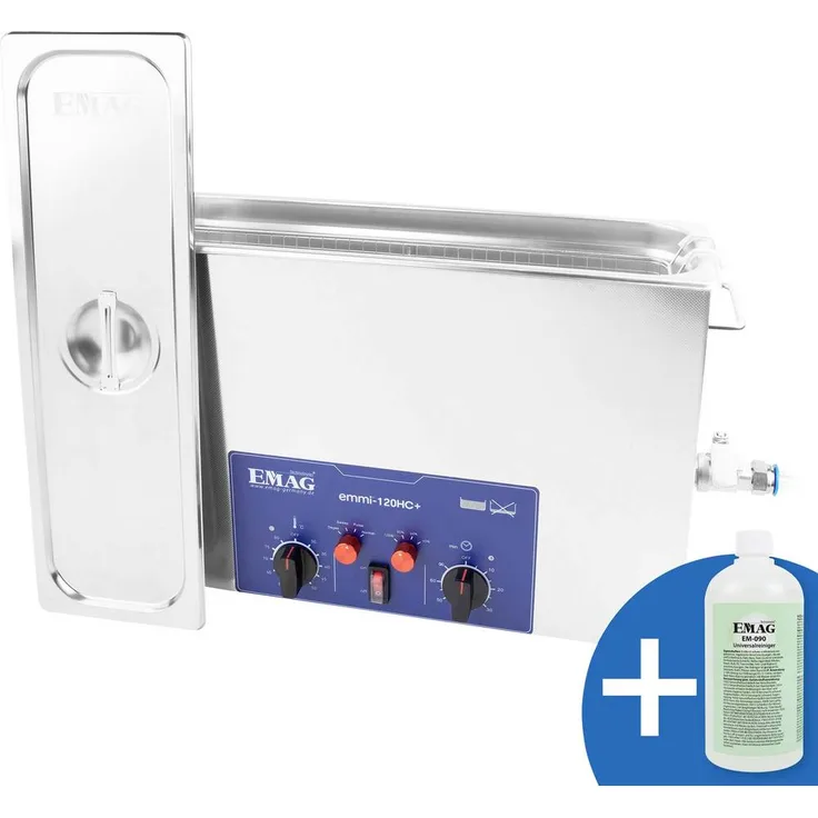 Emag Emmi 120HC Plus Ultraschallreiniger, 480W, 10.3L, Edelstahl-Schwingwanne, Heizung, Zeitschaltuhr, Degas- und Pulse-Funktion