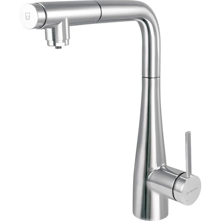 DEANTE Küchenarmatur mit Wasserfilteranschluss, ausziehbarer Auslauf, Edelstahlfinish
