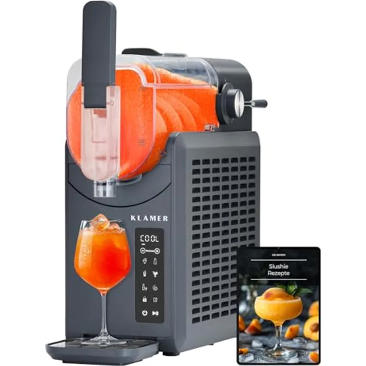 KLAMER Slush Maschine, 2L, mit 5 Programmen für Slushie, Cocktail, Milchshake, Frappé, Wein, Turbo Freeze, inklusive digitalem Rezeptbuch und automatischer Reinigung