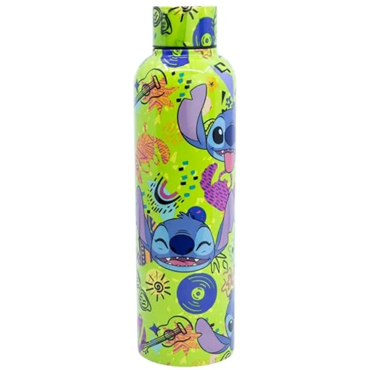 Stor Wiederverwendbare Thermoflasche FABRICADA EN Ahorn INOXIDABLE DE VUELCO 515 ml, STITCH GREEN PARTY, BPA-frei, Lizenzprodukt aus der Welt des Kinos und Fernsehens