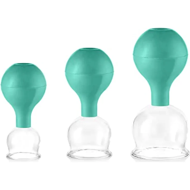 PULOX Schröpfgläser Set aus Echtglas mit Saugball - 3x Medizinisches Schröpfglas in Grün - 40mm, 52mm, 62mm - Professionelle Schröpftherapie und Muskelentspannung – Bild 1