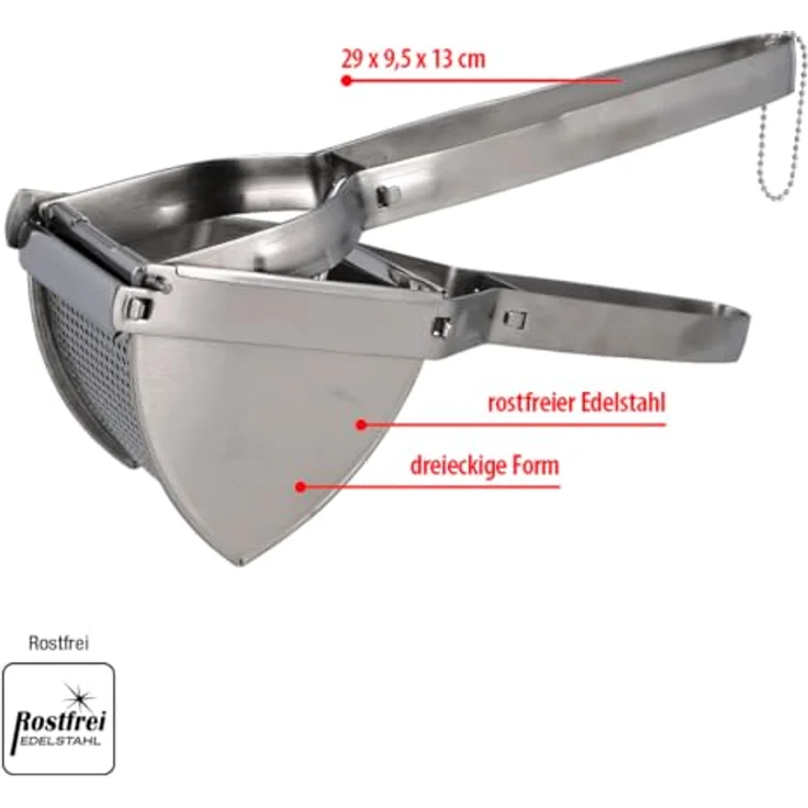 EUROHOME Kartoffelpresse in dreieckiger Form - Kartoffelbreipresse aus rostfreiem Edelstahl - Spaghettieispresse 29 x 9,5 x 13 cm - Kartoffelstampfer für einfaches Zusammendrücken - Küchenhelfer – Bild 2