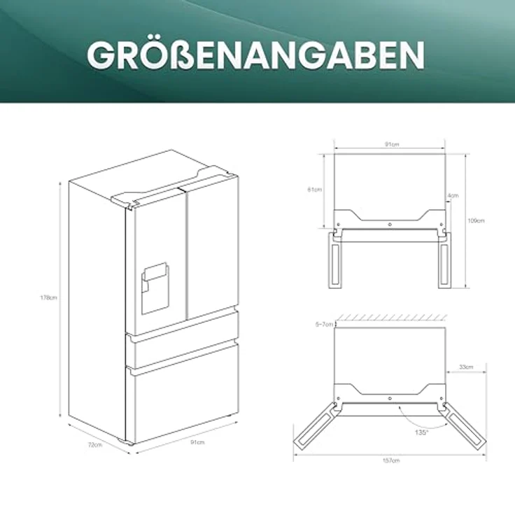 Hisense RF 728 N 4 SASE French-Door-Kühlschrank, freistehend, inoxfarben, NoFrost, Breite 91.4 cm, Energieklasse E – Bild 5