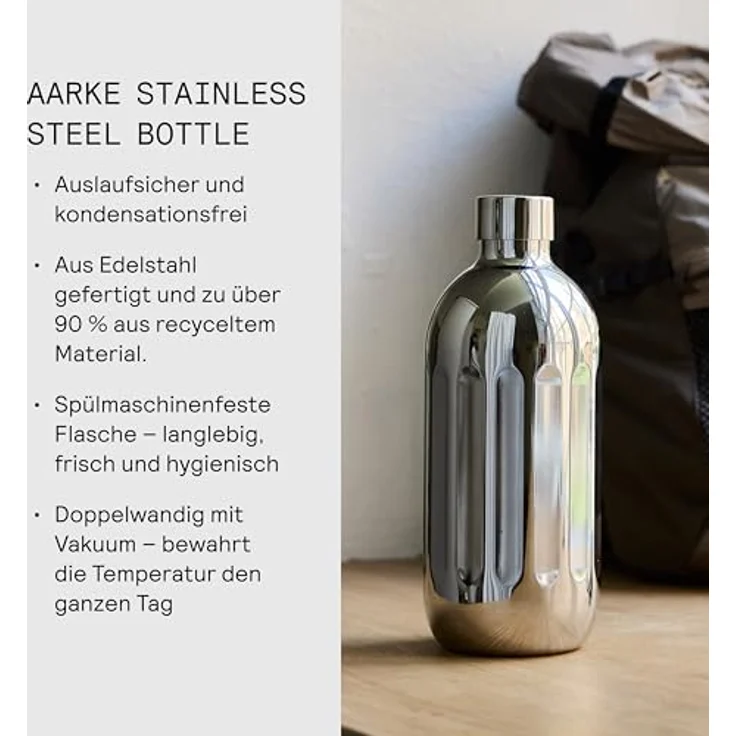 aarke To-Go-Flasche, Edelstahl Trinkflasche 800ml, Doppelwandig & vakuumisoliert, auslaufsicher, spülmaschinenfest, kompatibel mit Carbonator Pro – Bild 5