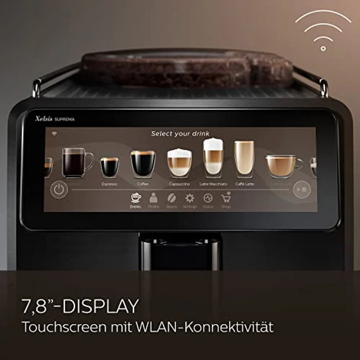 Saeco Xelsis Suprema Kaffeevollautomat – WLAN-Konnektivität, 22 Kaffeespezialitäten, Intuitives 7,8"-Touchdisplay, 8 Benutzerprofile, Keramikmahlwerk, 28.7 x 48.7 x 39.6 cm, Edelstahl (SM8889/00) – Bild 3