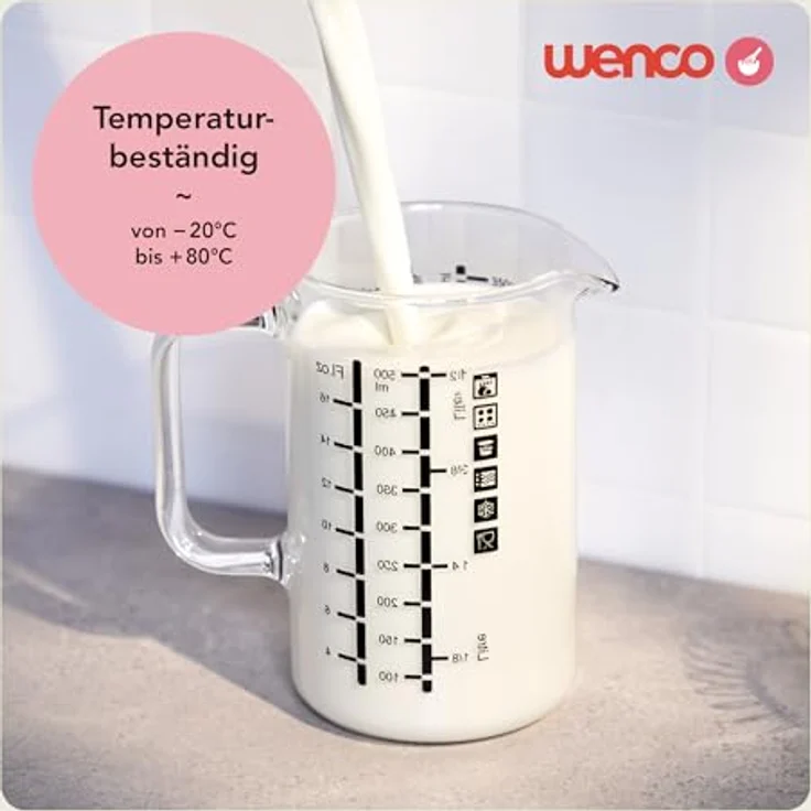 wenco Glas-Messbecher 500 ml, hitzebeständig, mit zwei Skalen in verschiedenen Maßeinheiten, transparent, spülmaschinengeeignet – Bild 5