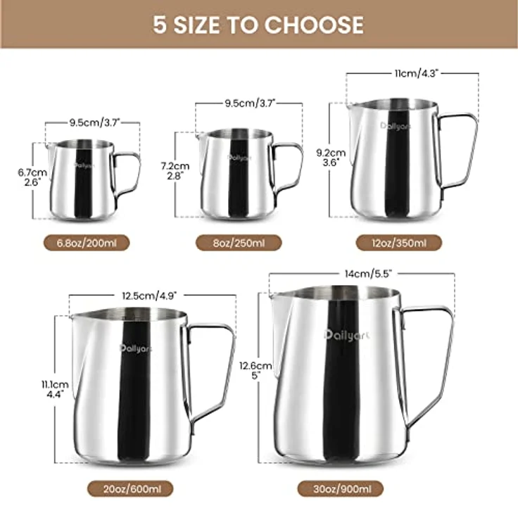 Dailyart Milchkanne 600ml aus 304 Edelstahl, tropfenloser Auslauf für Latte Art, ergonomischer Griff, Silber – Bild 2