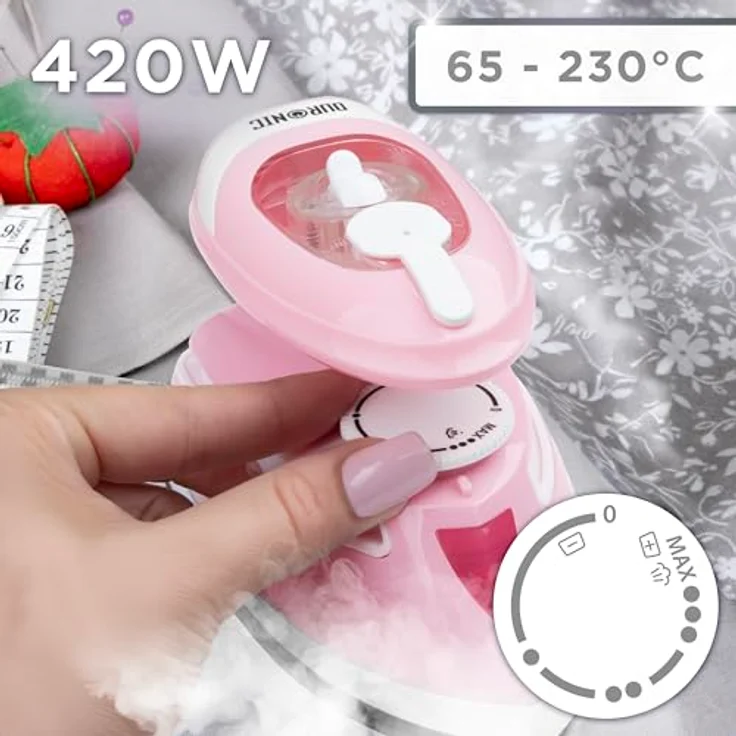 Duronic SI4 PW Mini Reise-Dampfbügeleisen, 420W mit variabler Temperaturregelung und 30 ml Wassertank, Pink-Weiß – Bild 3