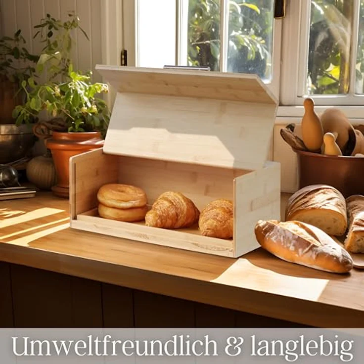 ecosa Brotbox aus nachhaltigem Bambus mit Edelstahlgriff und herausnehmbarer Krümelschublade, Brotkasten in Naturfarben - Preisvergleich – Bild 3