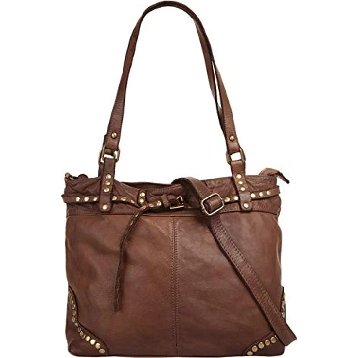 Samantha Look Shopper, echtes Leder, Made in Italy, 26 cm x 33 cm x 12 cm, mit Reißverschluss, abnehmbarer Schultergurt, Nietendetails – Bild 1