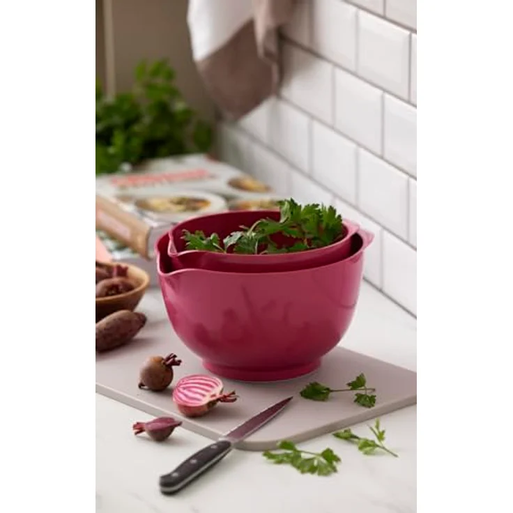 Rosti Margrethe Rührschüssel Set, 4-teilig aus Kunststoff, 1,5 und 3 Liter, mit Deckeln, Beetroot – Bild 2