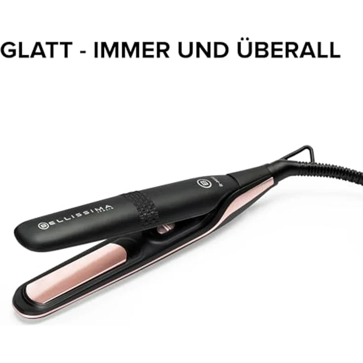 Bellissima Mini-Haarglätter für Tasche und Reisen, für glattes Haar jederzeit, überall, kompakt, leicht, Keramikbeschichtung, Temperatur 200 °C, automatische Mehrfachspannung, Beauty Bag – Bild 2
