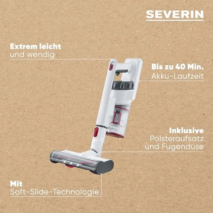 Severin HV 7152 S'Power Handstaubsauger, 40 min Akkubetrieb, Zyklon-Technologie, weiß-rot – Bild 13