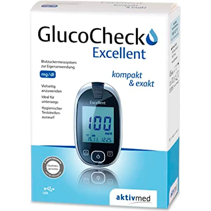 GlucoCheck Excellent Starter-Set (mg/dl) mit 110 Blutzuckerteststreifen – Bild 2