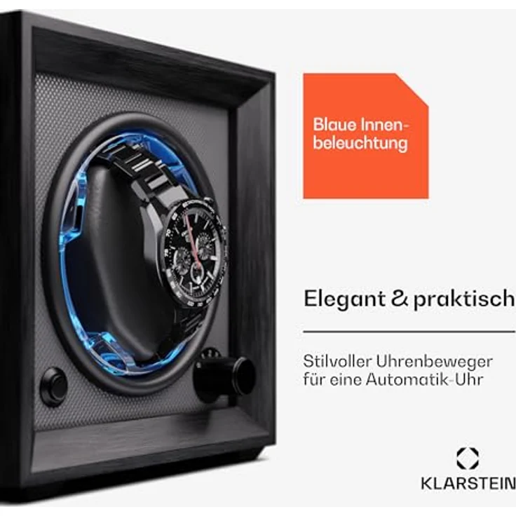 Klarstein Brienz 1 Uhrenbeweger, Holz-Optik, 4 Rotationsmodi, blaue Innenbeleuchtung, für 1 Automatik-Uhr – Bild 2