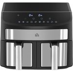 HOMCOM Heißluftfritteuse 8L Fritteuse mit Doppelkammer, Airfryer mit 10 Programmen, 2400 W Luftfritteuse mit Touchscreen, Rezeptur, ohne Öl, Schwarz