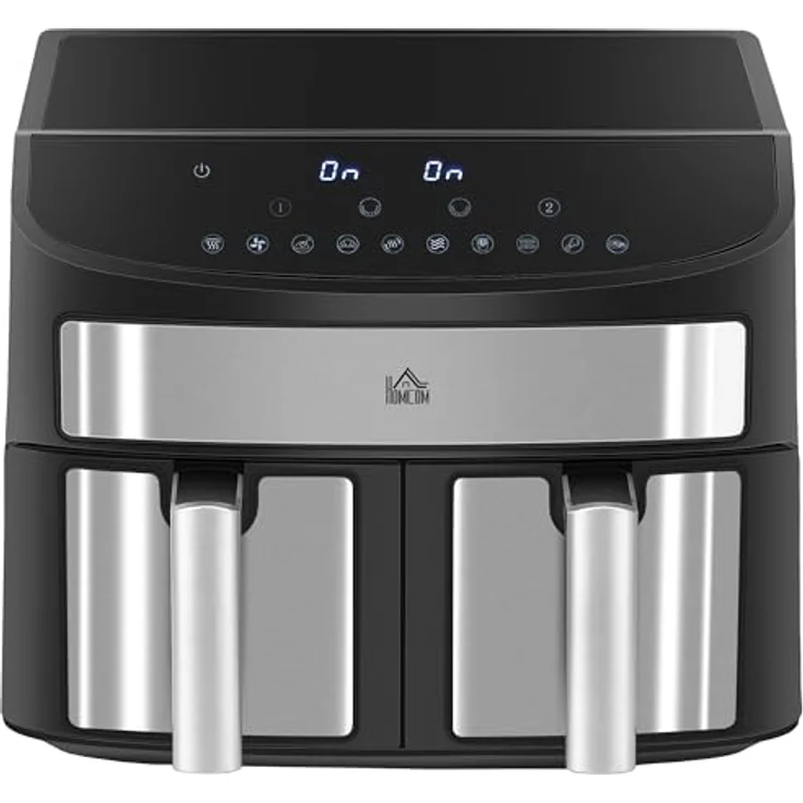 HOMCOM Heißluftfritteuse 8L Fritteuse mit Doppelkammer, Airfryer mit 10 Programmen, 2400 W Luftfritteuse mit Touchscreen, Rezeptur, ohne Öl, Schwarz – Bild 1