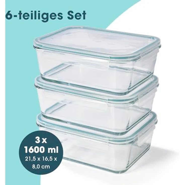 GOURMETmaxx Glas-Frischhaltedosen Klick-it, 1600 ml, luft- und wasserdicht, backofen- und mikrowellenfest, spülmaschinengeeignet – Bild 7