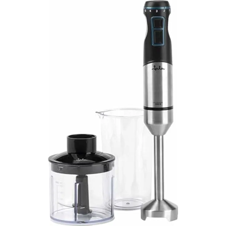 JATA JEBT1791 Handmixer 1500 W, Edelstahlklingen, abnehmbarer Standfuß, Geschwindigkeitsregler, inkl. Zerkleinerer und 700 ml Becher