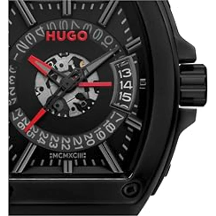 HUGO #ICON 3H Herrenuhr, Drei-Zeiger-Quarzwerk mit schwarzem Silikonarmband, schwarz, 5 ATM wasserdicht – Bild 4