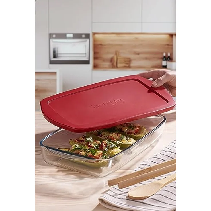 Pasabahce Auflaufform rechteckig mit Deckel, Backform, Servierform eckig, 33 x 19 cm, hitzebeständiges Glas, BPA-freier Deckel – Bild 3