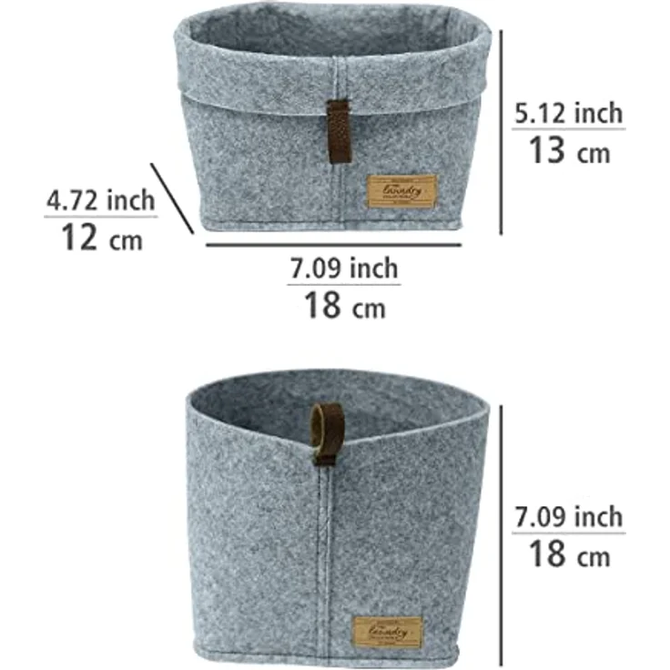WENKO Filz-Korb Feli S, Box für mehr Ordnung und System in Schubladen und Regalen, in skandinavischem Design, für Küche, Diele oder Bad, gefertigt aus 100% Polyester, 18 x 13 x 12 cm, Grau – Bild 4