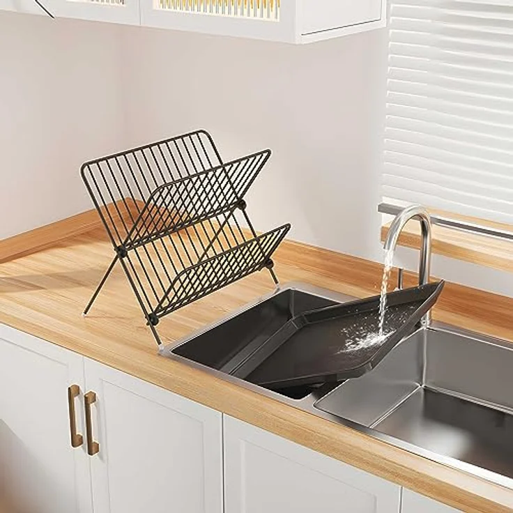 Retoo Abtropfgestell Geschirr, Geschirrabtropfgestell, Faltbarer Abtropfkorb, Trockengestell für Teller mit Besteckhalter, Abtropfständer, Abtropfgitter, Geschirrtrockner, Utensilienhalter – Bild 3