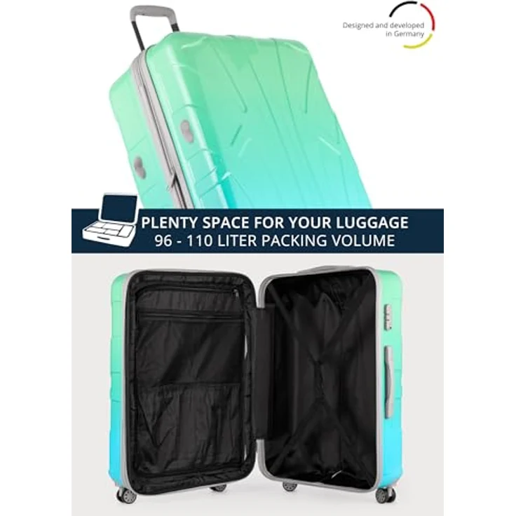suitline großer Hartschalen-Koffer Trolley Rollkoffer XL Reisekoffer, TSA, 76 cm, ca. 96-110 Liter, PC glänzend, Northern Lights Gradient Design Verlauf – Bild 5
