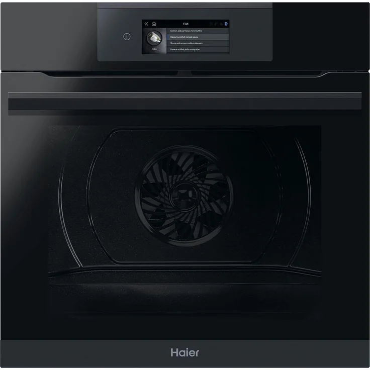 Haier HWO60SM6T9BH Pyrolyse Backofen, 70 Liter Garraum, schwarz, mit Full-Touch-LED-Display und 7 Backofenfunktionen