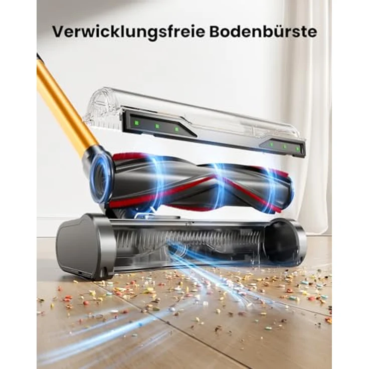 AIBIRTH Y9 Akku Staubsauger, 55KPa Saugkraft, 70 Min Laufzeit, selbststehend, Anti-Tangle-Bürste, 8-Schicht-Filtration, LED Display, goldfarben – Bild 5