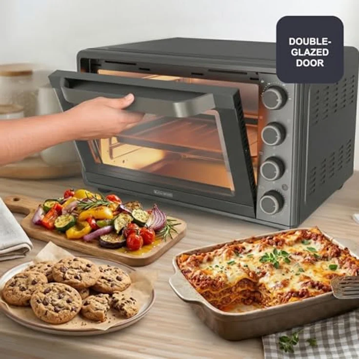 Black+Decker BXOV4500E, Elektrischer Umluftofen 2000W 45L mit 15 Funktionen, Drehspieß und Timer – Bild 6
