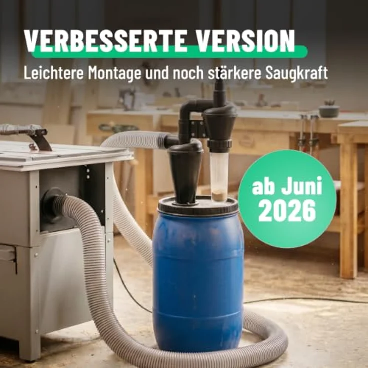 greate 2-Stufen Zyklonabscheider, effektiver Staubabscheider für Werkstätten mit 80m³/h Luftstromkapazität und umfangreichem Zubehör – Bild 2