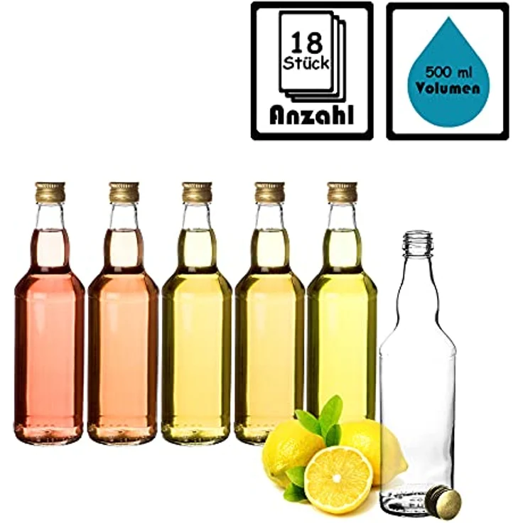 18x Glasflaschen 500ml mit Schraubverschluss in Gold - Flasche zum Befüllen – Bild 4