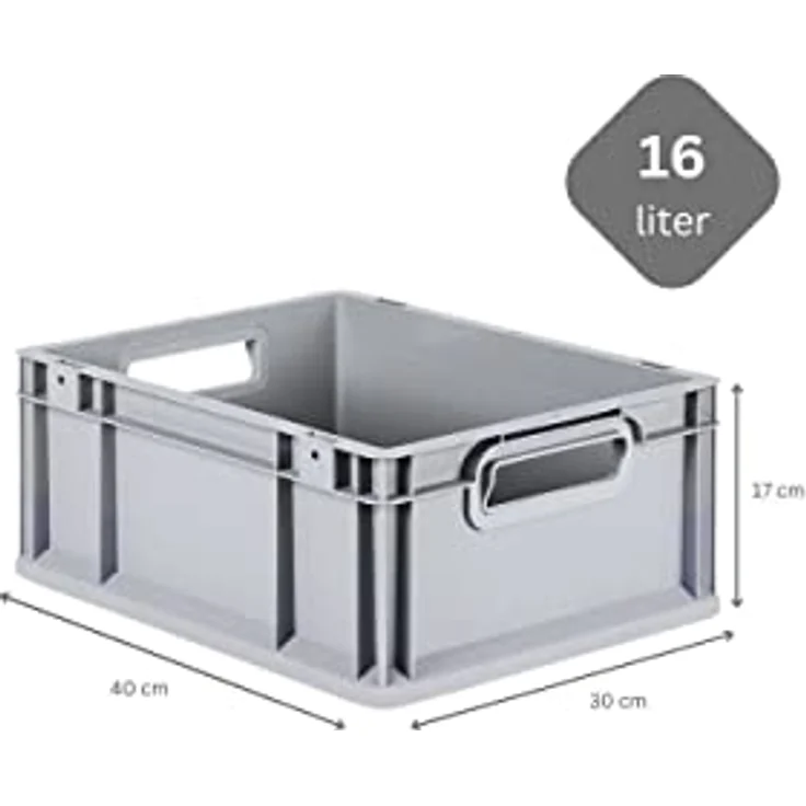 PROREGAL SuperSparSet 10x Eurobox NextGen Grip, Transportbox mit Scharnierdeckel und gelben Schiebeschnappverschlüssen, 16 L, Grau, HxBxT 17x30x40cm – Bild 4