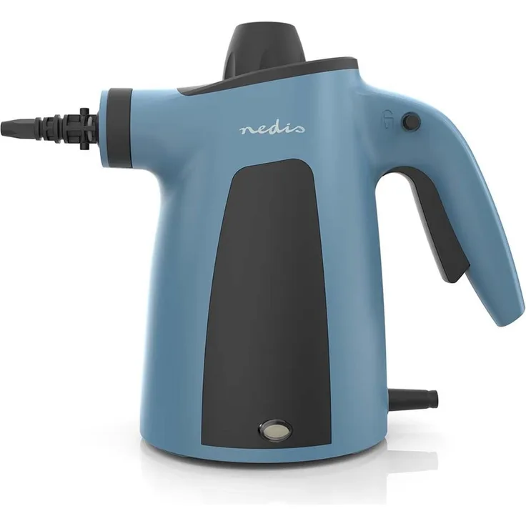 Nedis Dampfreiniger SCHH100BU, 1050 W Handdampfreiniger mit 0.35 l Wassertank, 3.5 Bar Dampfdruck, 4 m Kabel, schwarz/blau