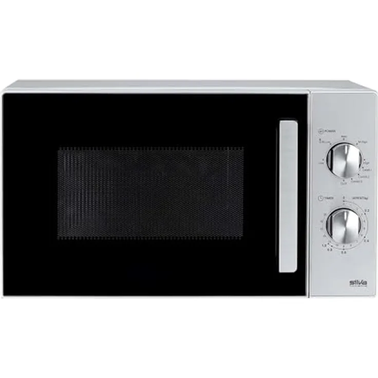 Silva MW-G 25.5 Mikrowelle mit 700W Leistung, 20L Garraum, Grill und Auftaufunktion, Silber/Schwarz