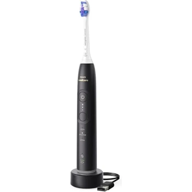 Philips Sonicare 6500 HX7411/02, Elektrische Zahnbürste mit 62000 Bewegungen/min, 3 Modi, 3 Intensitätsstufen, Smartphone-App, Druckwarnung, BrushSync-Erinnerung, Schwarz – Bild 4