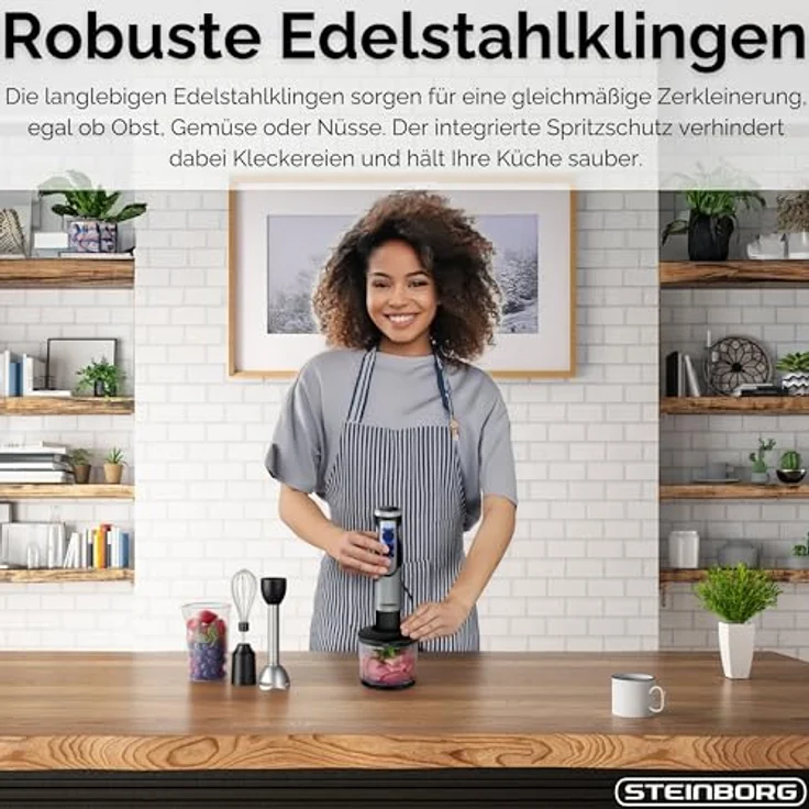 STEINBORG Stabmixer SB-7070, 1500 W, Edelstahl + Kunststoff, 2 Geschwindigkeitsstufen, umfangreiches Zubehör – Bild 5