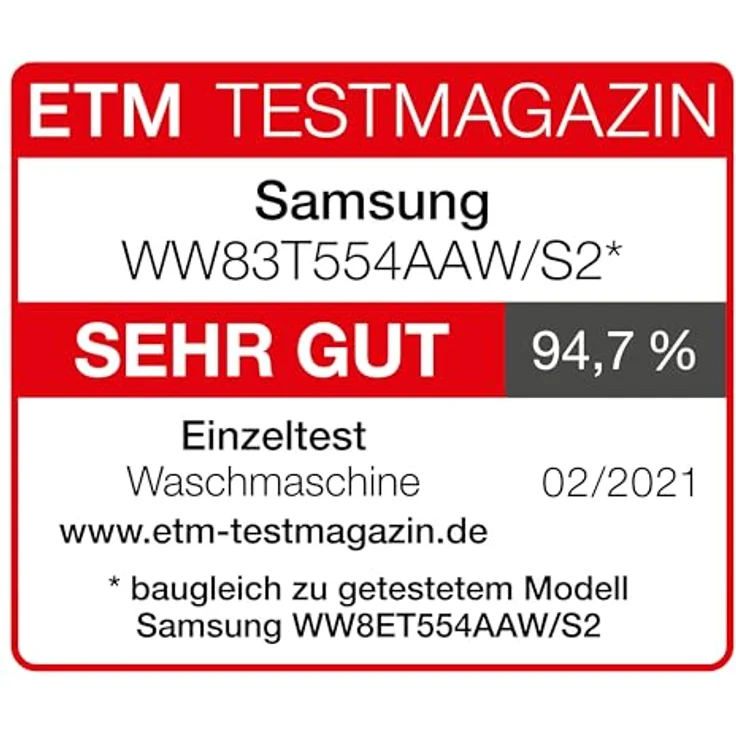 Samsung WW8ET554AAW-S2, Frontlader-Waschmaschine, B, Fassungsvermögen 8 kg, Standgerät, Breite 60 cm, Invertermotor, Nachlegefunktion – Bild 3