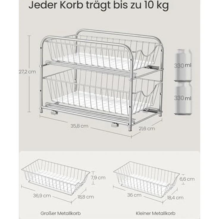 SONGMICS Küchen-Organizer KCS017E01V1, 2-stufiges Ordnungssystem mit Metallkörben, stapelbar und erweiterbar, taubengrau – Bild 5