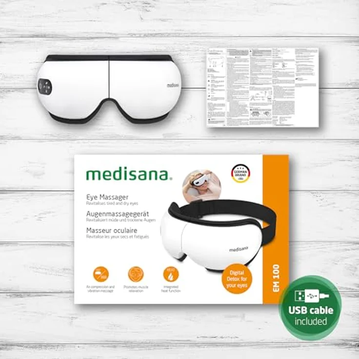 Medisana EM 100 Augenmassagegerät, faltbare Augenmaske mit Wärme, Musik, Luftkompression und 5 Massageprogrammen zur Linderung von Kopfschmerzen und Augenbelastung – Bild 5