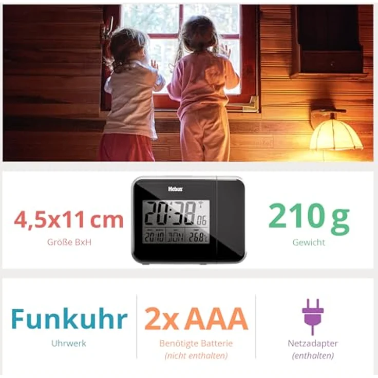 Mebus 42425 Projektions-Funkwecker, mit roter Uhrzeitprojektion, Innenthermometer und blauer Hintergrundbeleuchtung – Bild 5
