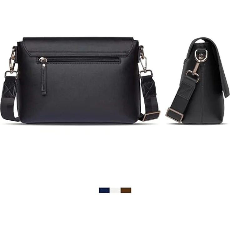 Bugatti ELLA Schultertasche, Umhängetasche aus Saffiano-Art Kunstleder mit verstellbarem Schultergurt, rot akzentuiert, 27 x 9 x 20,5 cm – Bild 3