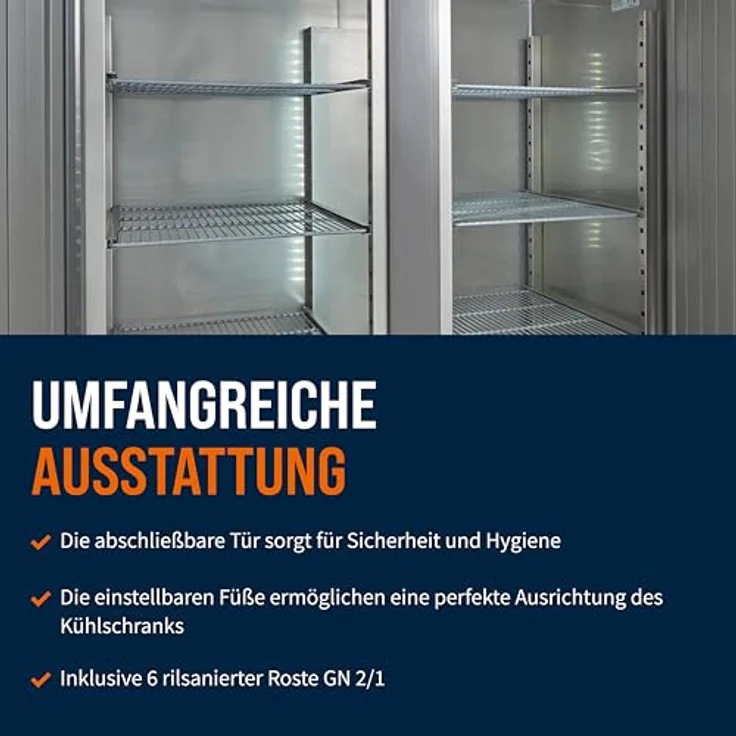 GASTROHERO Kühlschrank ECO 1400 GN 2/1 Monoblock, 1350 Liter Volumen, 6 verstellbare Einlegeböden, Edelstahl, digitale Temperaturkontrolle, Umluftkühlung – Bild 8